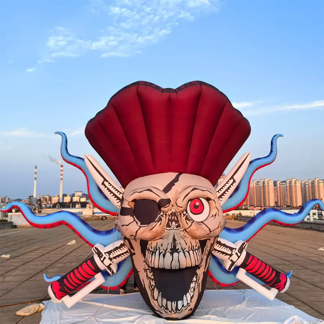 Giant Inflatable Pirate Wearing Eye Patch with Sword stick through Theme Park Decor Nightclub Club Event Advertising Props