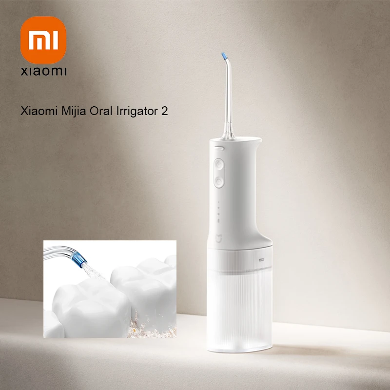 Xiaomi Mijia Oral Irrigator 2, Portable Electric Water Flosser 200ml Type-C Charge 3 Modes for Teeth/Gum Cleaning 2 Nozzles