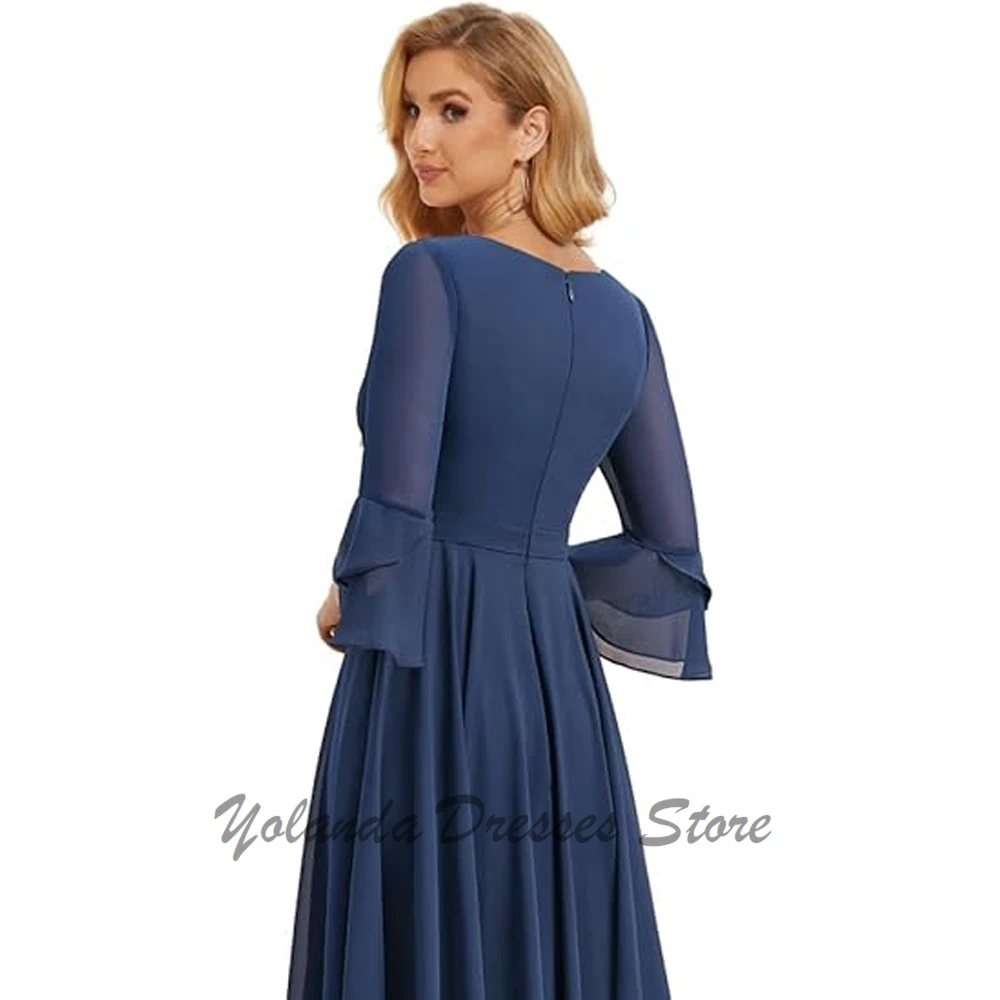 Modern 3/4 Long Sleeves Mother of The Bride Dresses Ankle Length Chiffon Evening Dress Formal Gown Zipper Back Beaded  A Line