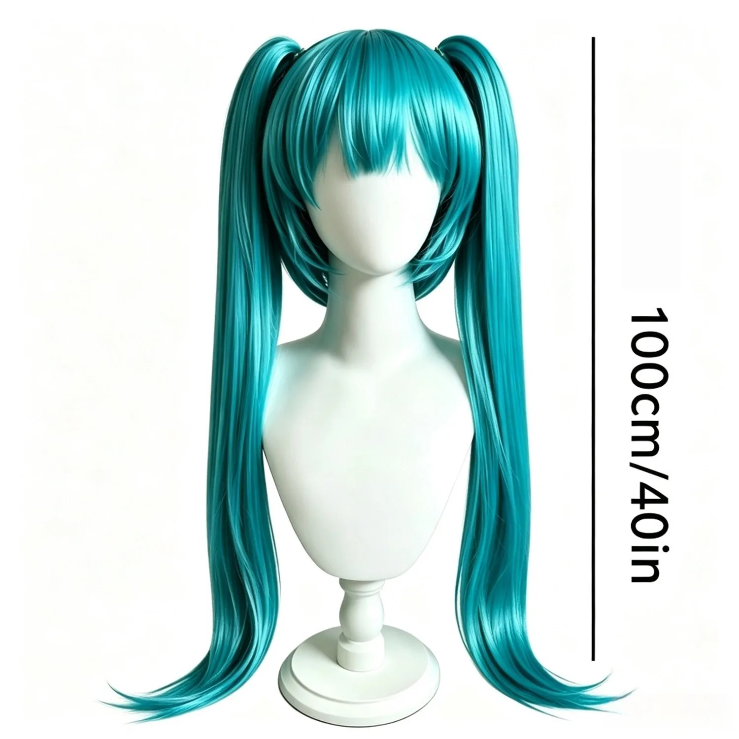Anime Cosplay Wig Long Double Ponytails Mint Green Heat Resistant Synthetic Wig 40 Inch