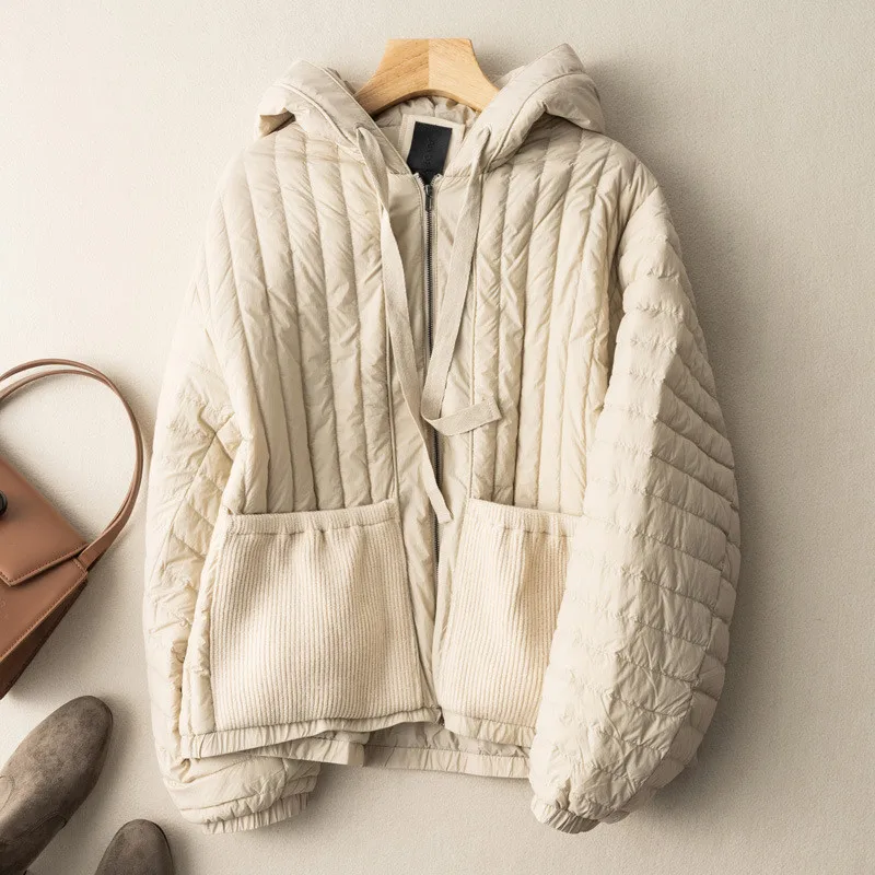 2023 New Autumn Winter Women Hooded Bigsize Down Coat Light White Duck Down Jacket Warm Parkas Female Short Slim Puffer Outwears