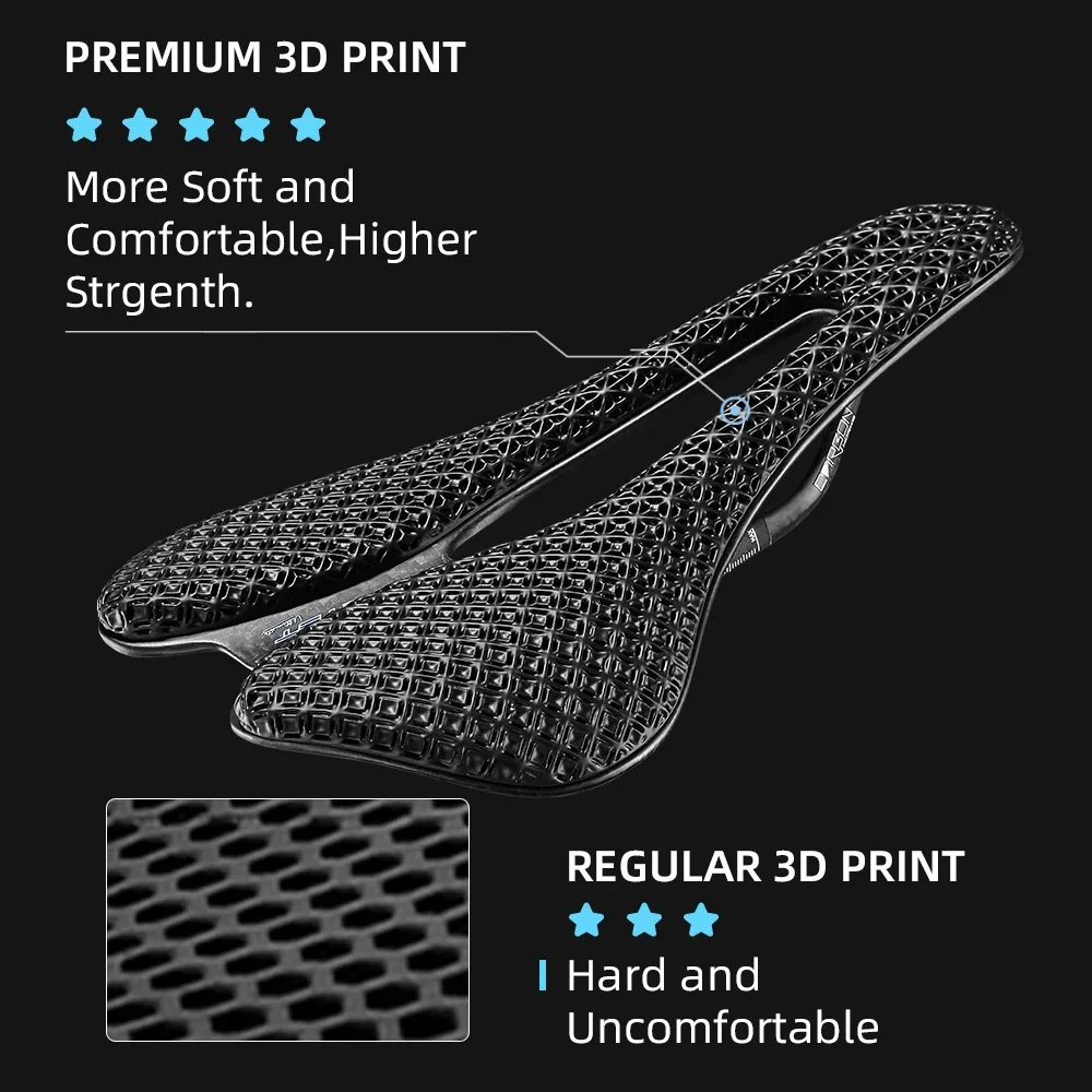 RYET 3D Printed Bicycle Saddle Ultralight Carbon EVA Flat Track Saddle 245x145mm Easy Install MTB Gravel Road Bicycle Armchair