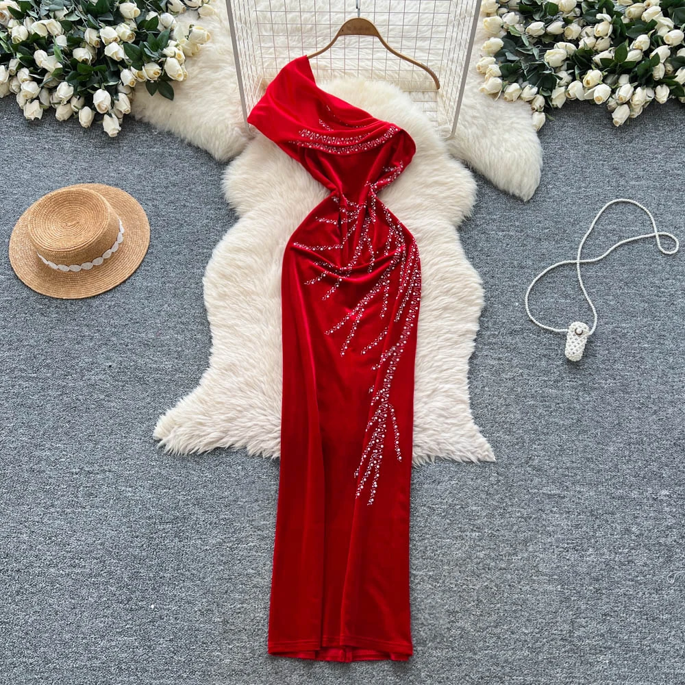 ملابس نسائية مثيرة أنيقة بدون أكمام وياقة قطرية من القطيفة مقسمة على الموضة الكورية العتيقة للحفلات المسائية #3