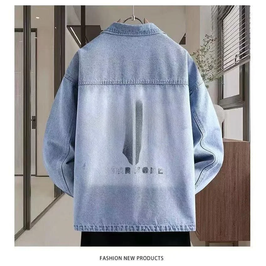 

Loose Fit Men's Denim Jaet Autumn Winter Street Sle Trendy Harajuku Korean Faion High Street Casual Outerwear Coat