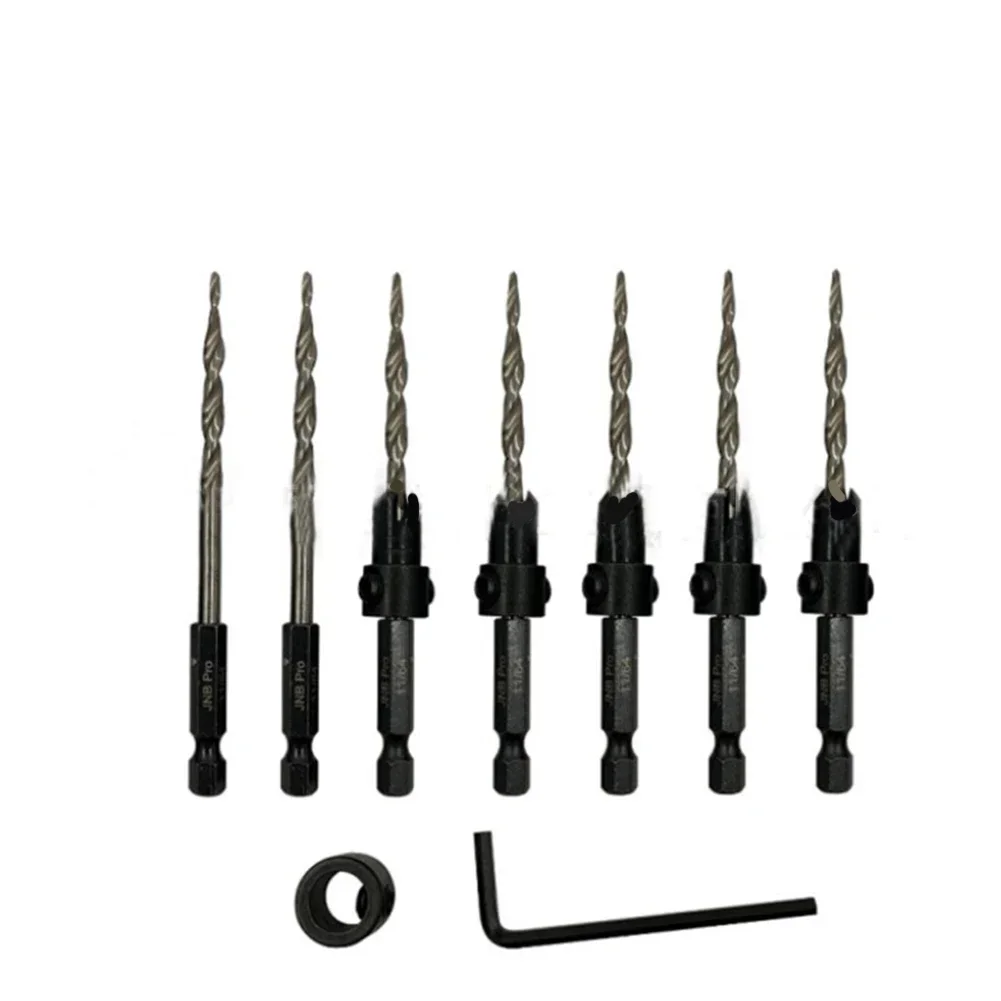 Collar And Wrench 9pc Countersink Drill Bit Set Adjustable Drill Bit Set Black Color Hexagonal Wrench Included