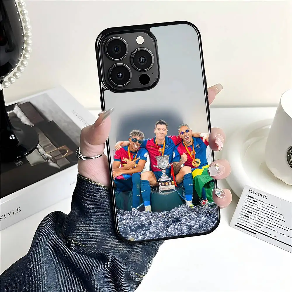 Capa de Celular de Futebol FC Barcelona para iPhone 17 Air 16 15 14 Pro Max Plus 13 12 11, Capa Rígida de PC com Patch Preto