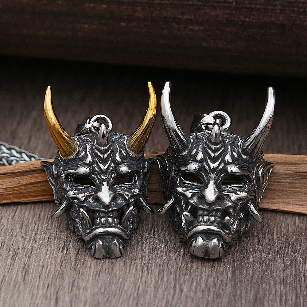 

Gothic Stainless Steel Prajna Mask Pendant Necklace Punk Hip Hop Style Biker Demon Mask Necklace Men's Chain Jewelry Gift
