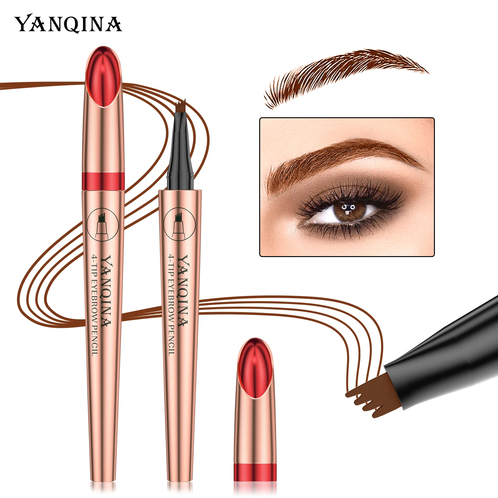 

YANQINA 4 Color Eyebrow Pencil New Hot Sale Four Claw Liquid Brow Liner Waterproof Lasting 24h Eyebrow Tint Enhancer Eyebrow Pen