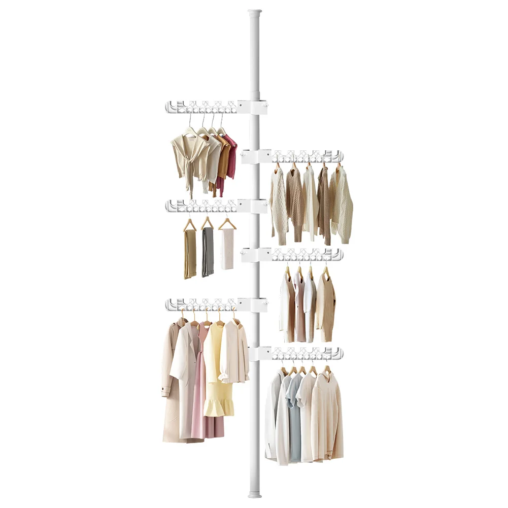 Pole Corner Clothes Hanging Drying Rack 6 Tiers Floor To Ceiling Laundry Rack Standing Clothes Drying Rack for Hanging Clothes