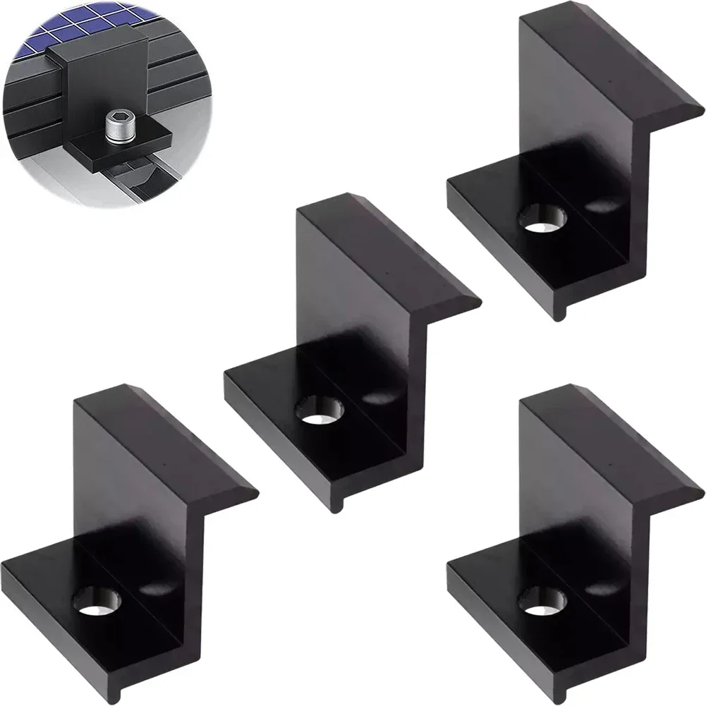 4Pcs PV Solar Panel Mount Accessories PV End Clamp Aluminum Alloy Black Solar Spare Part For Home Improvement Replace