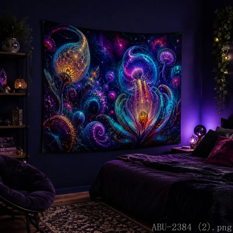 VIKAMA Neon Illusion Quantum Lotus Nebula Tapestry Tea Room Quiet Atmosphere Living Room Background Wall Room Decoration