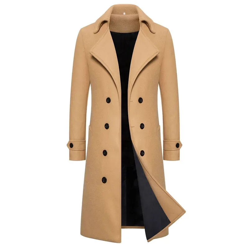 

Unisex Long Wool Coat Trend Fashion Double-Breasted Elegant Windbreaker Woolen Jackets Autumn Daily Classic All-Match Slim Coat