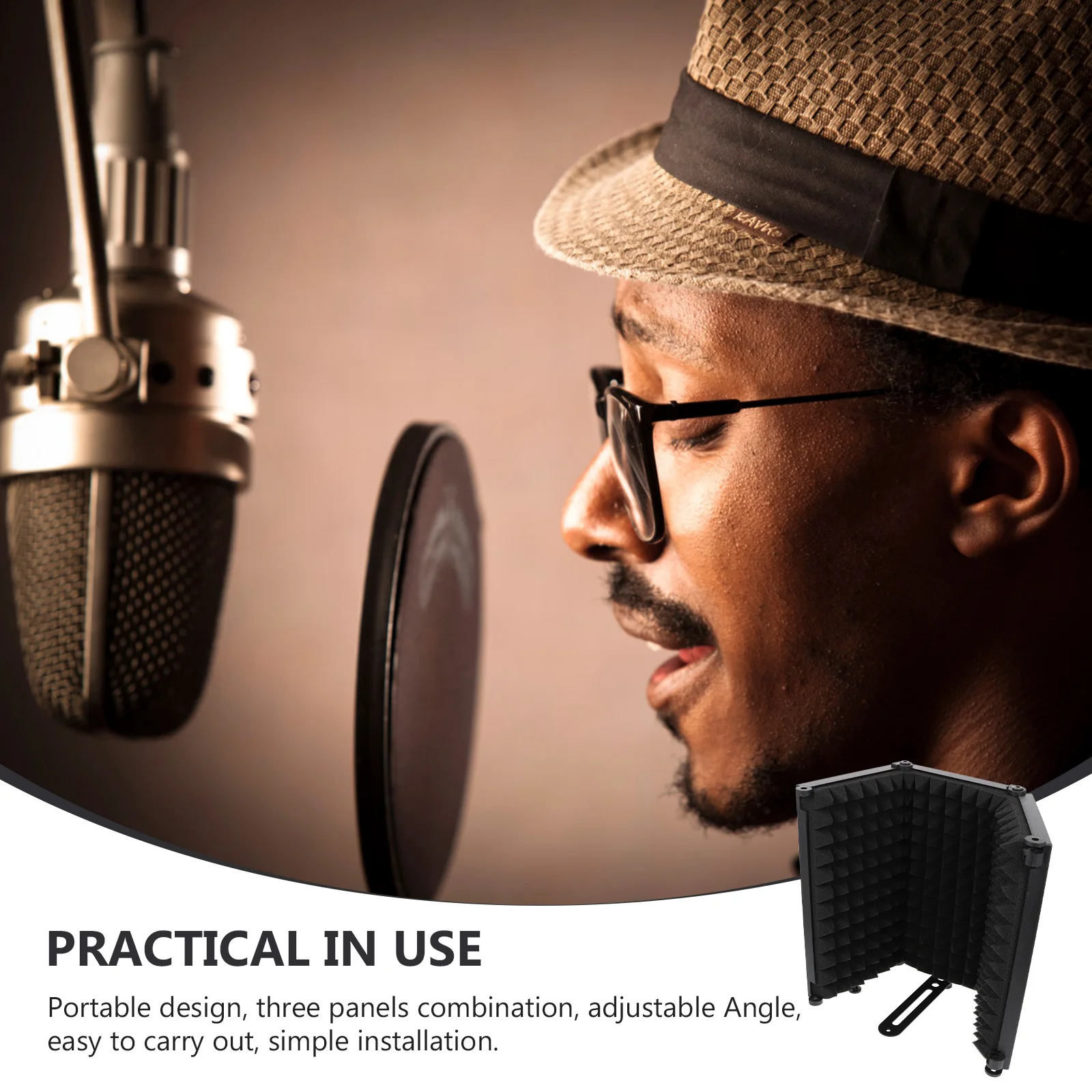 1 قطعة مرشح ميكروفون قابل للطي درع المحمولة ثلاثة لوحة قابل للتعديل زاوية الحد من الضوضاء تسجيل غطاء ميكروفون الاستوديو
