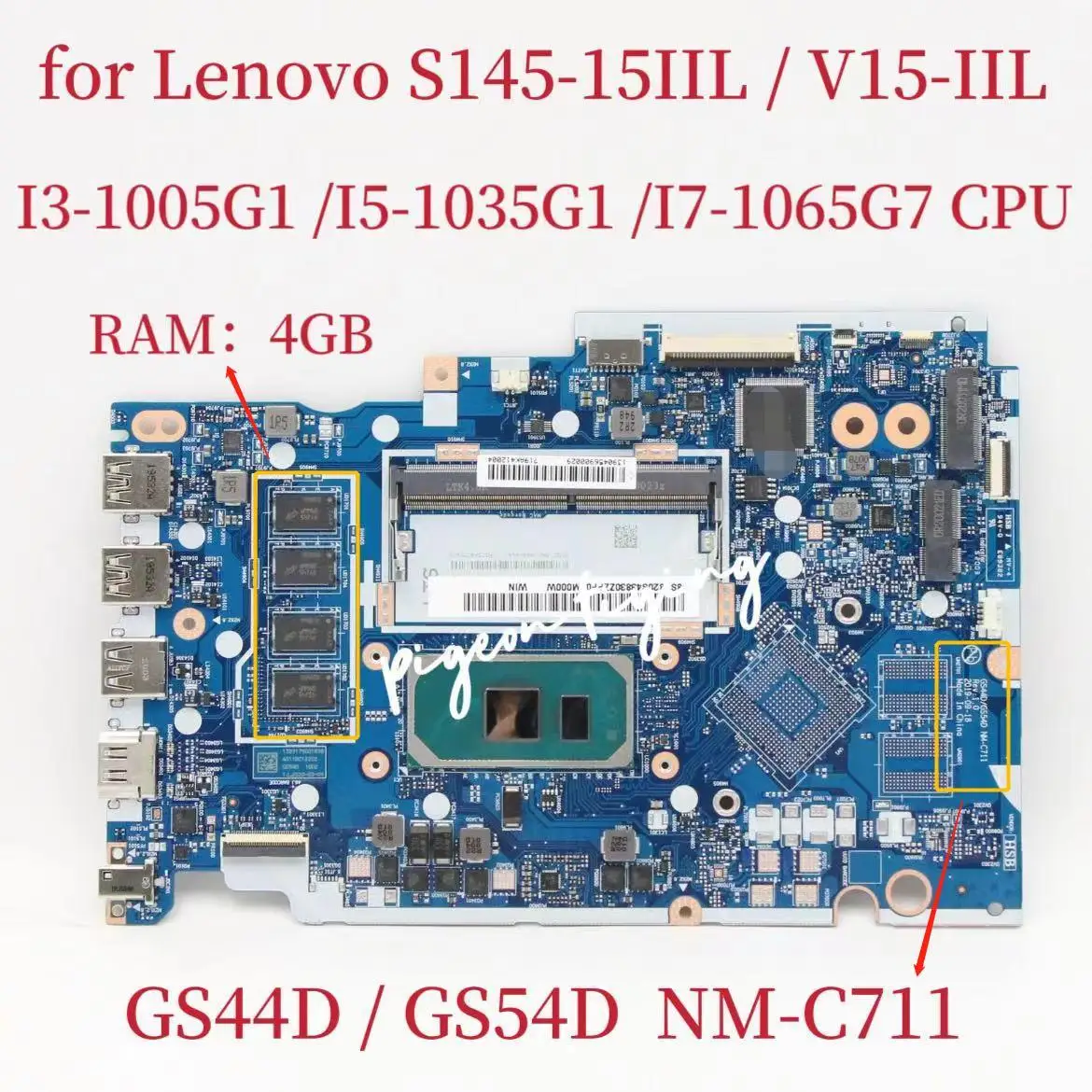 

S145-15IIL Mainboard for Lenovo Ideapad V15-IIL Laptop Motherboard With I3 I5 I7 10Th RAM:4GB NM-C711 FRU:5B20S43830 5B20S43828