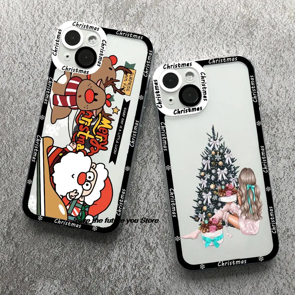 Fashioon Girl Gift Phone Case For iPhone 13 12 11 14 15 16 Pro Max 16 15 Plus Cartoon New Year Christmas Santa Claus Case