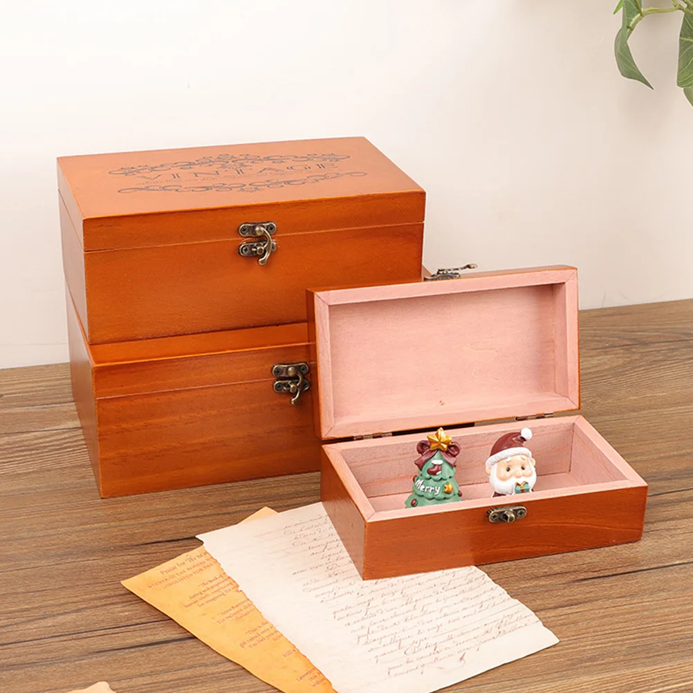 

1Pcs Vintage Wooden Storage Box Jewelry Organizer Lidded Keepsakes Container Trinket Holder