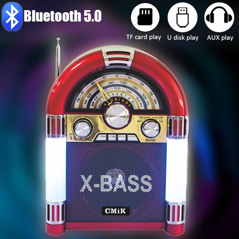 Portable Retro Radio Wireless Bluetooth Speaker Card Audio Home FM Medium Wave Short Wave Stereo Radio Receiver Support 220V110V