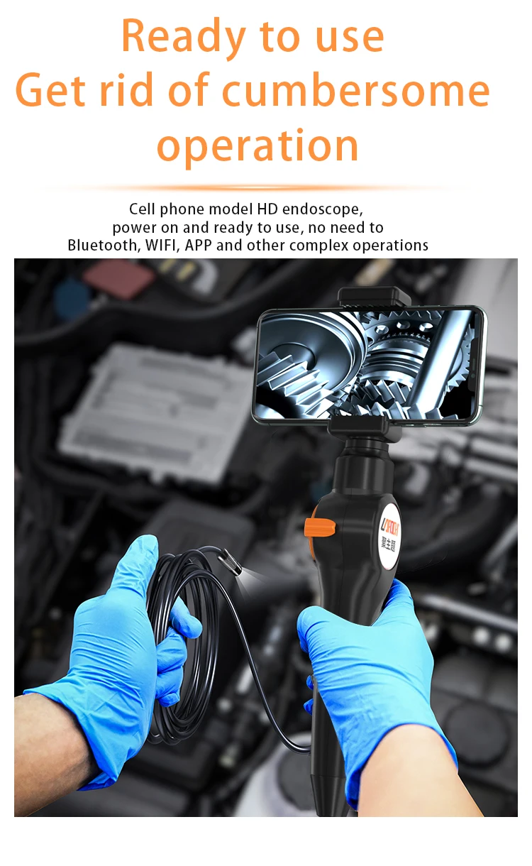 Cámara de inspección de coche, endoscopio industrial giratorio de 360 grados con LED, visibilidad de tubería industrial, adecuado para IOS/Android