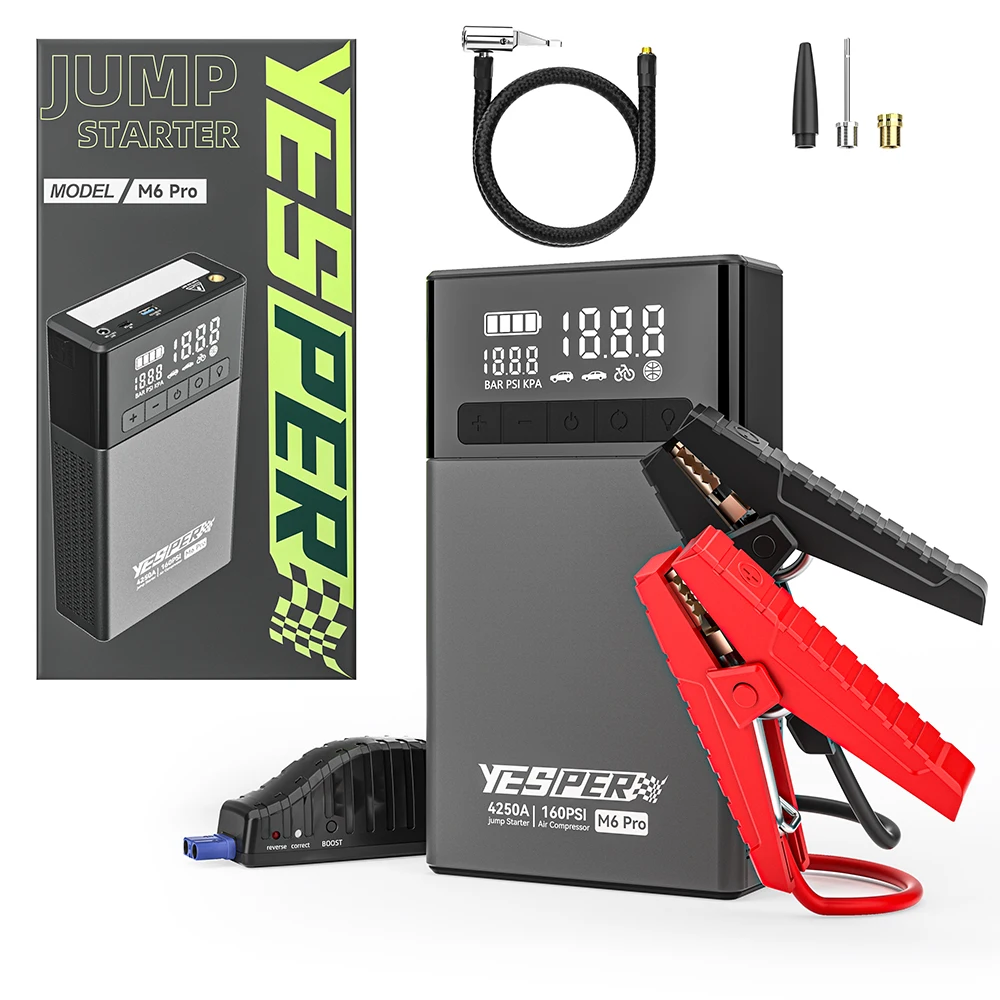 Yesper M6 Pro Mu-tifunction 24000mAh Portable Starter Jump 4250A Peak Current 160PSI Air Compressor for Tire Inflator