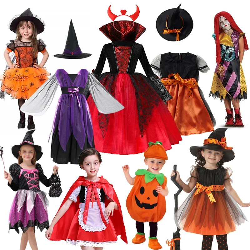 

Halloween Baby Girls Witch Vampire Costume Children Role Play Princess Dress Kids Dress Up Clothes With Hat Carnival Party Gifts