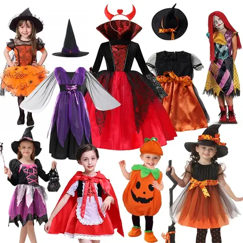 Halloween bébé filles sorcière Vampire Costume enfants jeu de rôle robe de princesse enfants habiller vêtements avec chapeau cadeaux de fête de carnaval