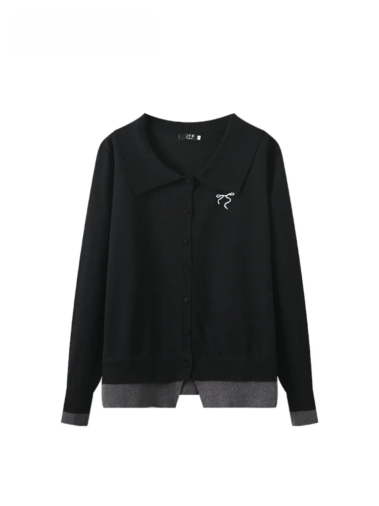 

plus Size Ne Long Sve Knitted Sweater Women's Early Spring New Sle Slimming Top Fake Two-Piece Loose Fit Wool Blend