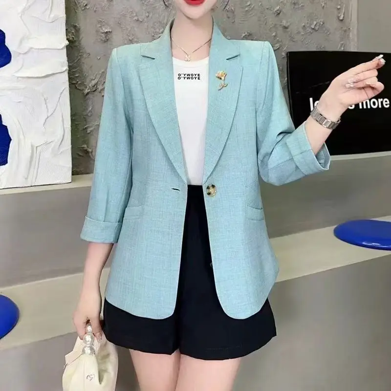 

Модный универсальный весенне-летний новый маленький костюм с завязкой на талии для похудения, повседневный костюм Seven Sve Jaet Commute Sle...