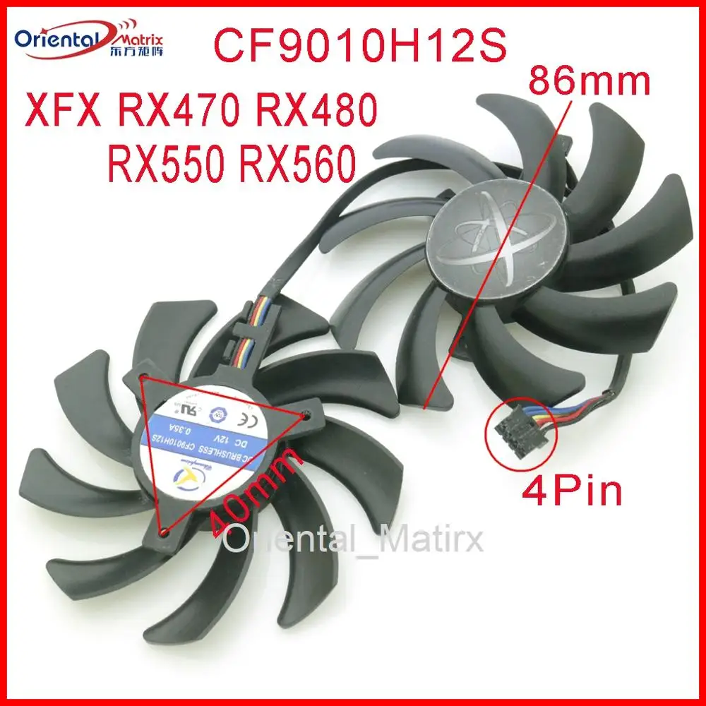 2pcs/lot CF9010H12S DC12V 0.35A 86mm VGA Fan 4Pin For XFX RX470 RX480 RX550 RX560 Graphics Card Cooling Fan