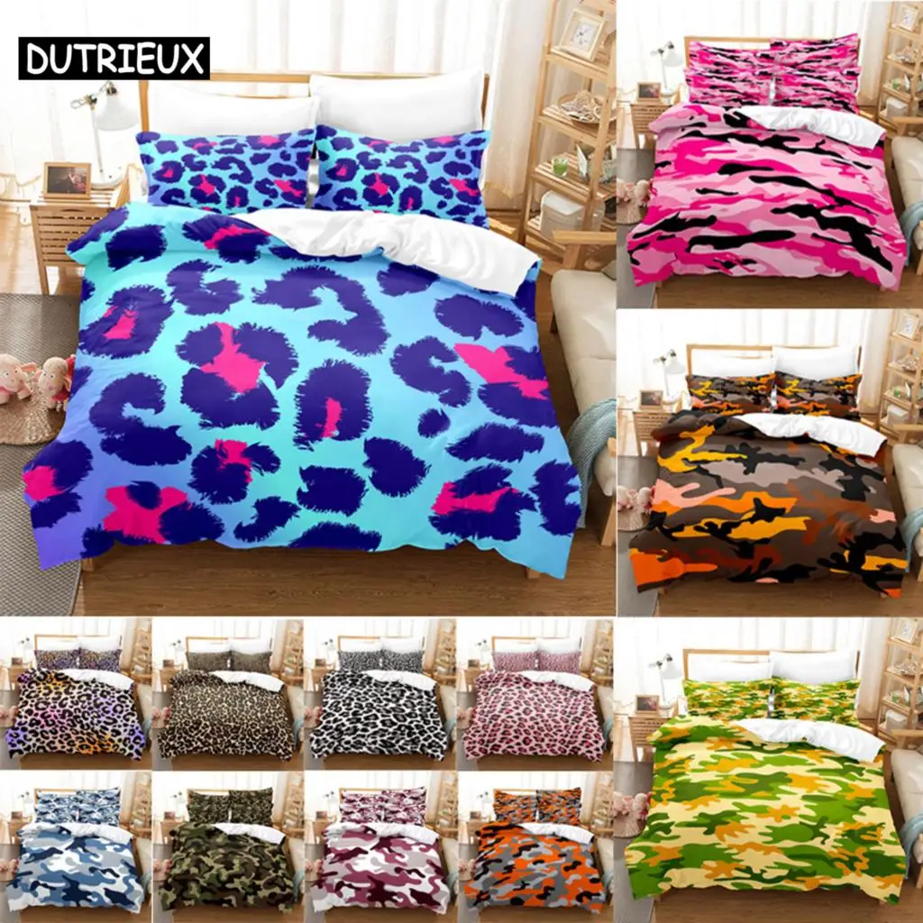 

Camouflage Quilt Duvet Cover Set Full Size King Queen 3D Bedding Sets Pillowcase Linen Leopard Double Single Bed 220x240 200x200