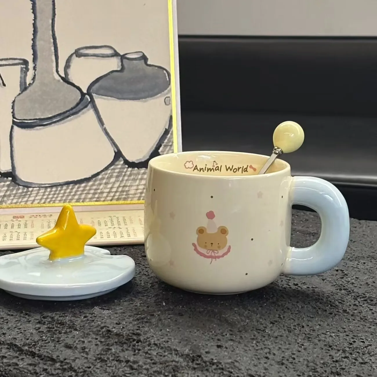 Cute Star Lid Cup Cartoon Ceramic Mug Ceramic Coffee Cups Cup for Tea Original Mugs Drinkware Personalized Gift Christmas Funny