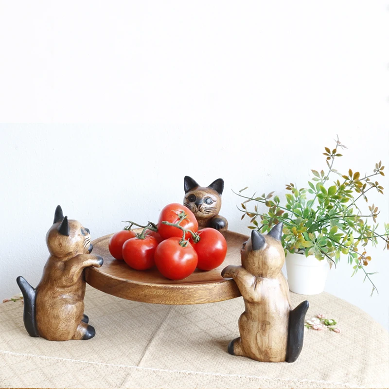 

Home Accessories Wood Decoration Utensils Cat Wood Carving Fruit Plate Vintage Living Room Dining Room Dried Fruit Plate