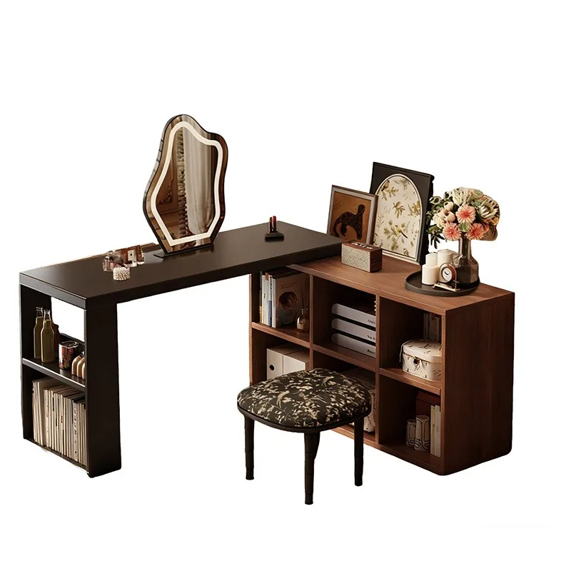 Household Antique Retro Desk, Semi-enclosed Computer Dressing Table with Integrated Storage Cabinet for Bedroom Corner