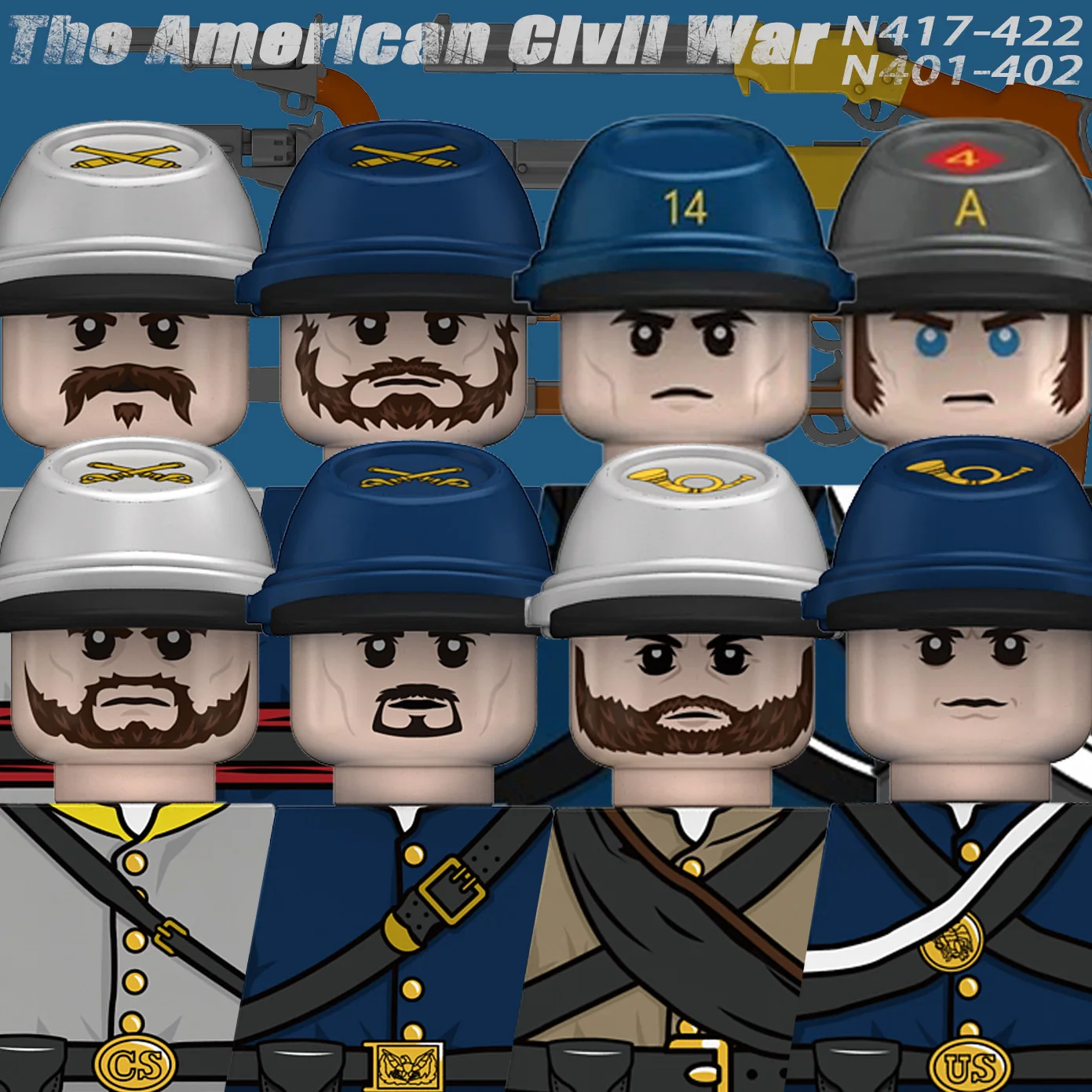 Figurines de soldats de la guerre civile américaine MOC, blocs de construction, sergent, armée, infanterie, casquette, armes, fusil, troupes, briques, jouets, cadeau pour enfants
