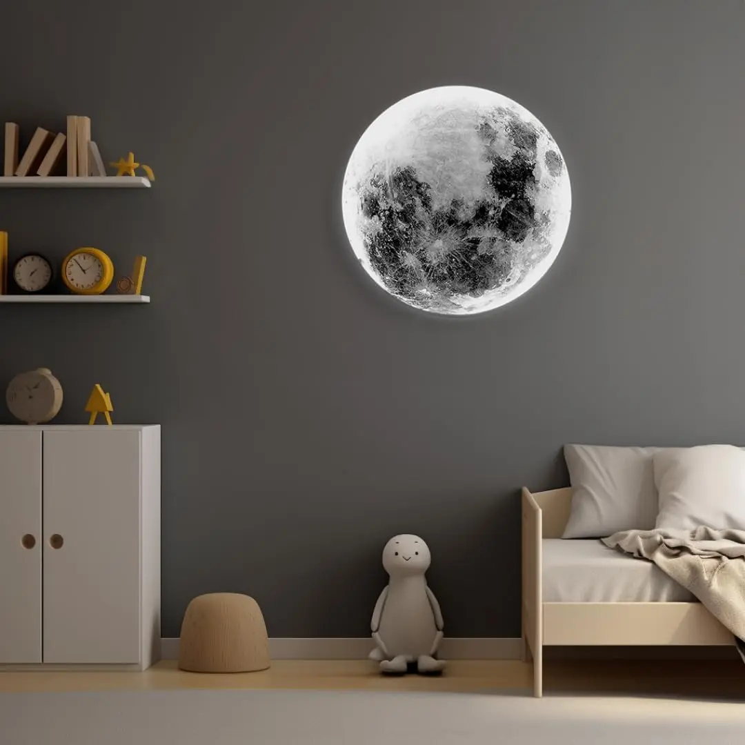 Modern Moon Wall Light, LED Fixture for Bedroom, Kids Room, Nursery, 24