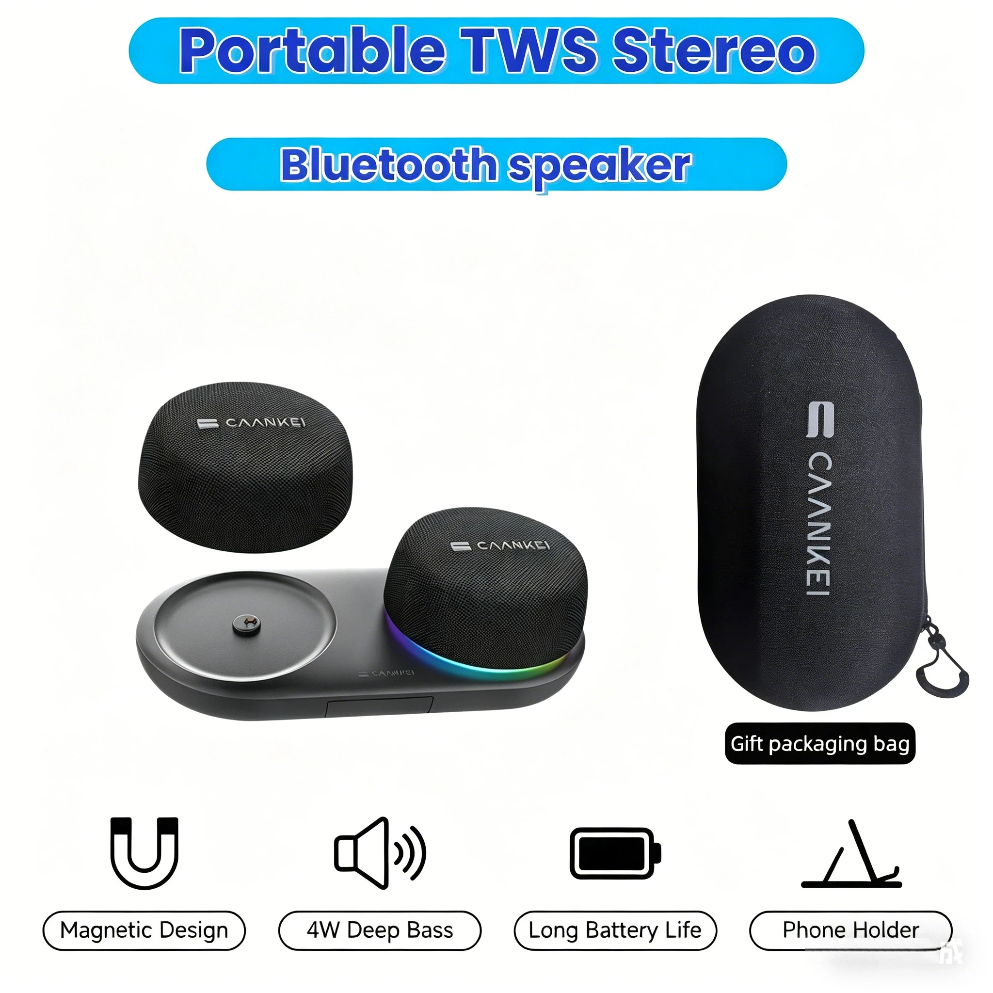

Dual TWS Bluetooth Speakers Magnetic Phone Stand RGB Sync Lights 10H Playtime Home Theater Speaker For Home Theater Party