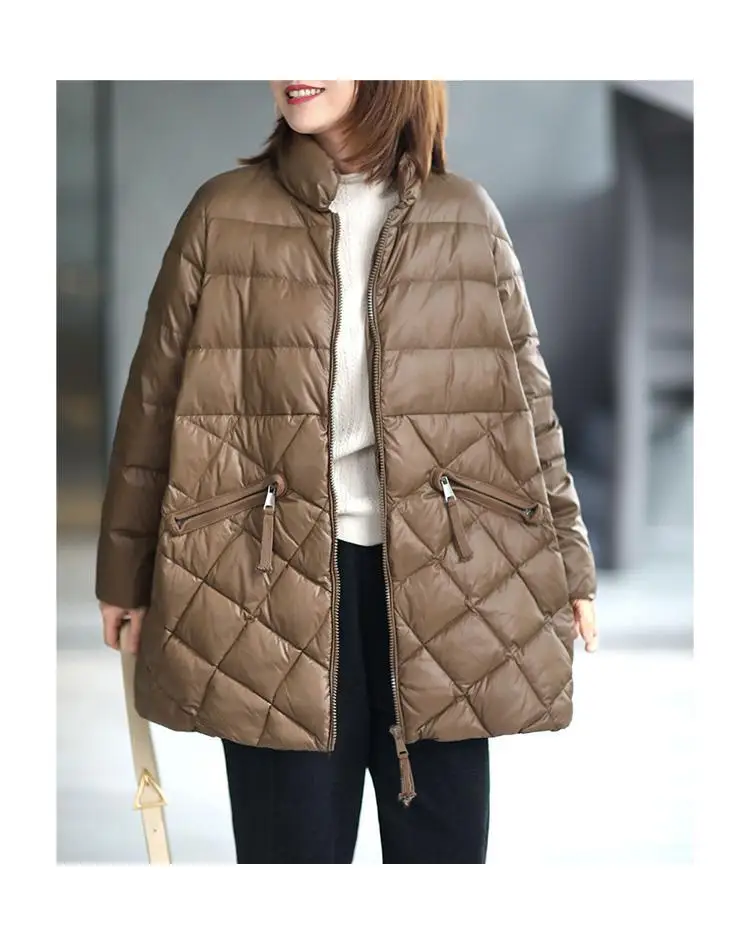 Women's Autumn Winter Top Coat Cotton Coat Diamond Pattern Color Block Thickened Fleece Lining Simple Comfortable Casual Skinny