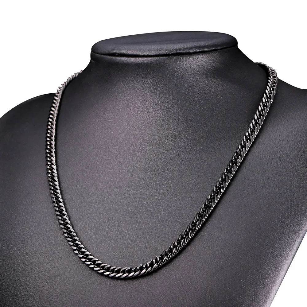 U7 Long Black Venitien Chain Necklace For Men Jewelry Trendy 6mm 46cm/55cm/66cm/71cm/76cm Mens Necklace Wholesale N560