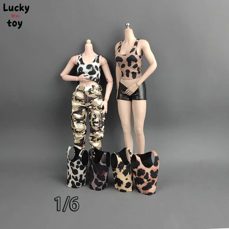 1/6 Scale Female Soldier Long-sleeved Printed Leopard-print Vest Clothes Model for 12'' Action Figures Body Toys