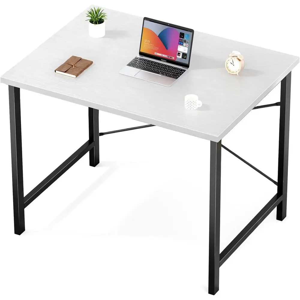 Computer Desk, Small Office 32 Inch Writing Work Study Student Teacher Home Bedroom Table with Metal Frame Wood Tabletop - White