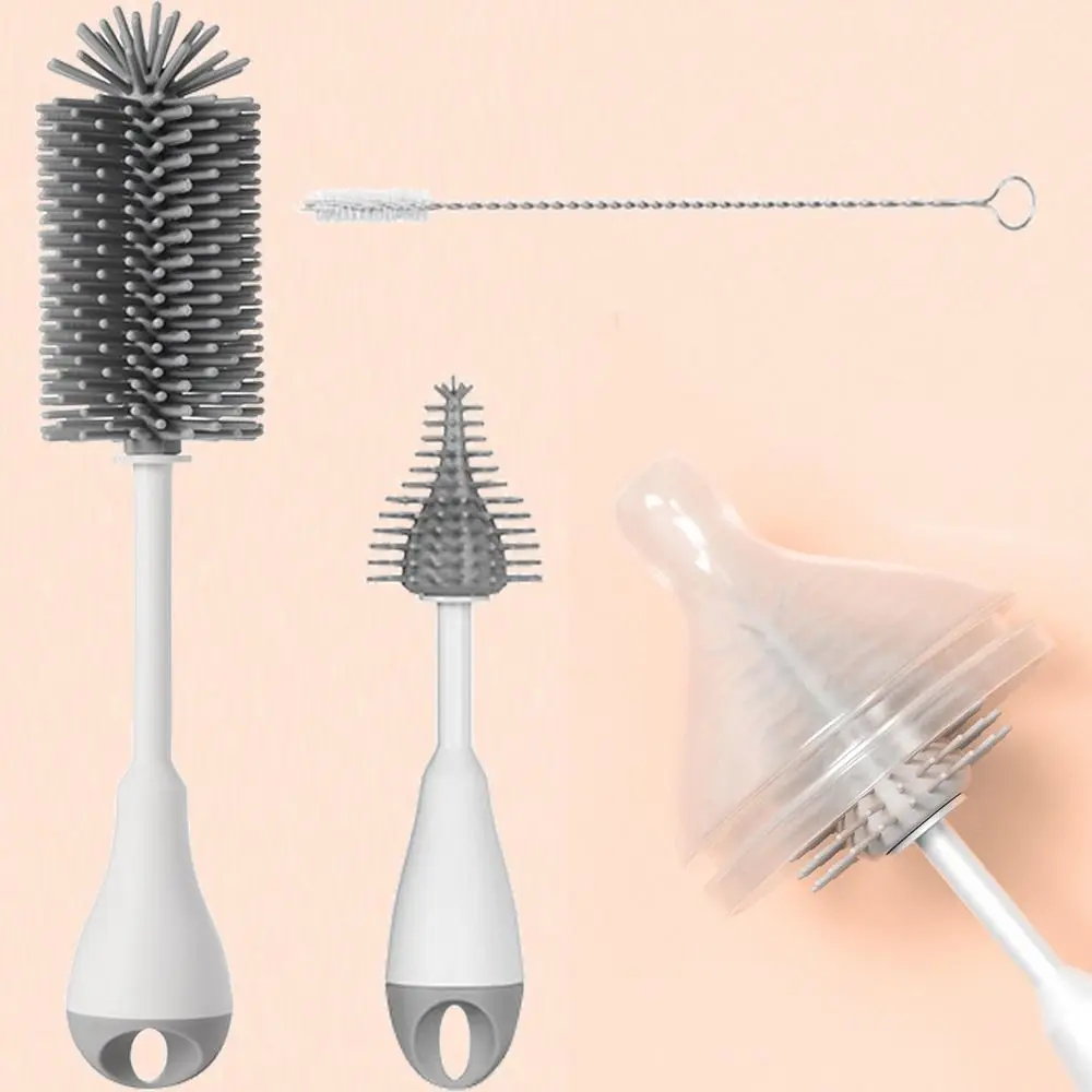 

360 Degree Rotation Baby Bottle Brush Set All-Round Long handle 3 in 1 Pacifier Cleaning Kits Hanging Hole Heat-resistant