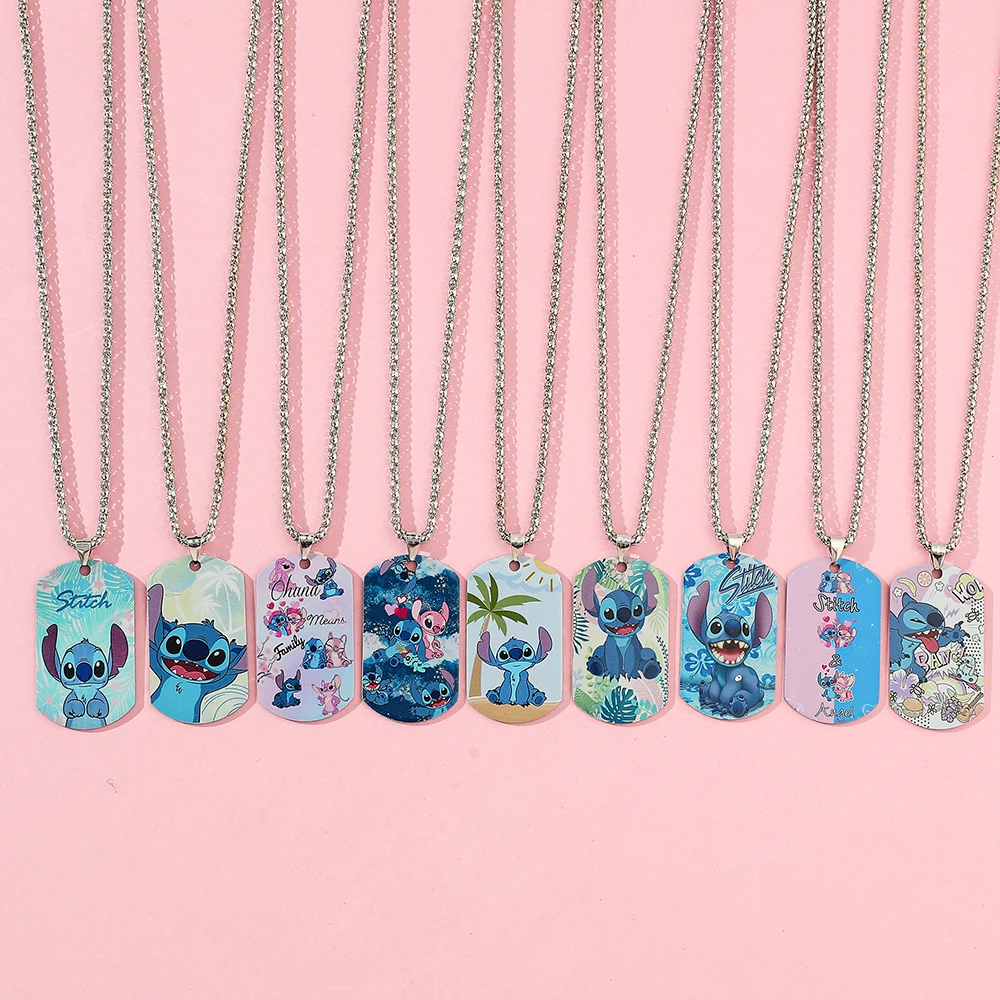 Cute Disney Anime Character Stitch Label Necklace Total 9 Styles Stitch Necklace Costume Jewellery Birthday Gift