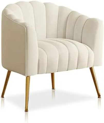 Oversized Pumpkin Velvet Barrel Chair, Modern Armchair for Living Room, Office, Beige