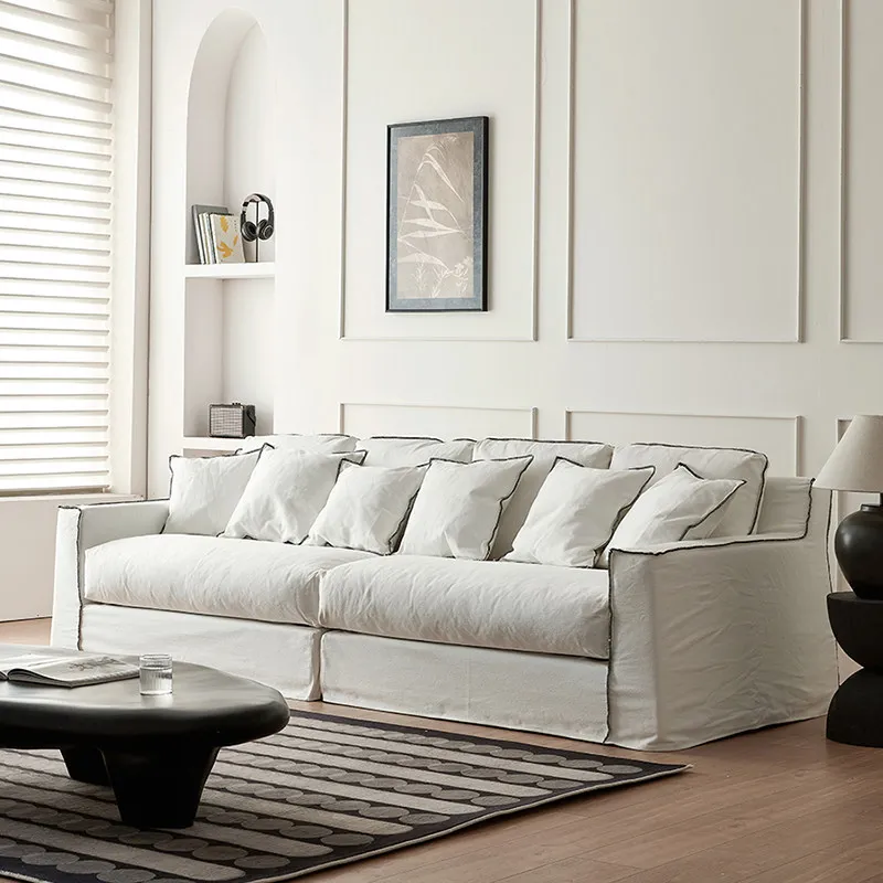 Small living room vertical row removable linen fabric sofa, down down, removable washable linen-cotton sofa