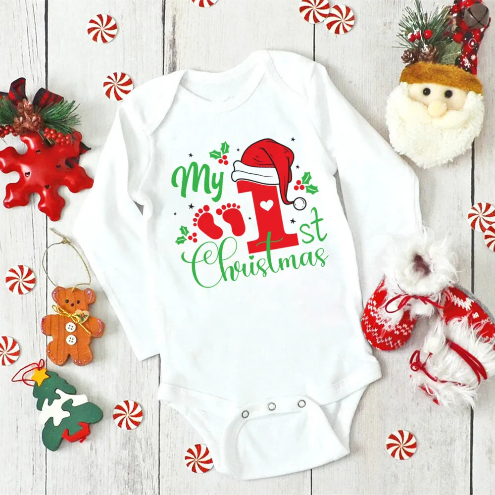 My 1st Christmas Print Newborn Bodysuits Body Baby Clothes Xmas Party Gift Boys Girls Long Sleeve Jumpsuit Winter Holiday Outfit