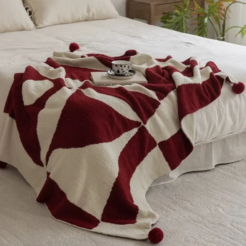 High Quality Geometric Printed Blankets Holiday Two-Color Nap Shawl for Home Office Skin-Friendly Soft 120X170Cm Knee Blanket