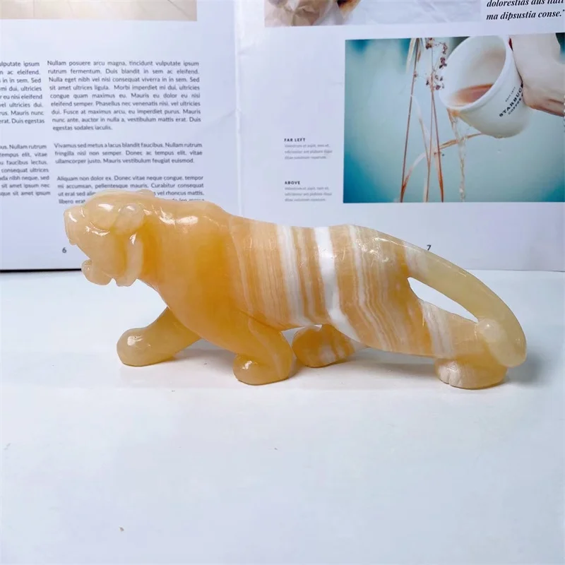 

6.3" Natural Yellow Calcite Tiger Carved Powerful Animal Statue Healing Crystal Crafts For Home Decoration Accessories 1pcs