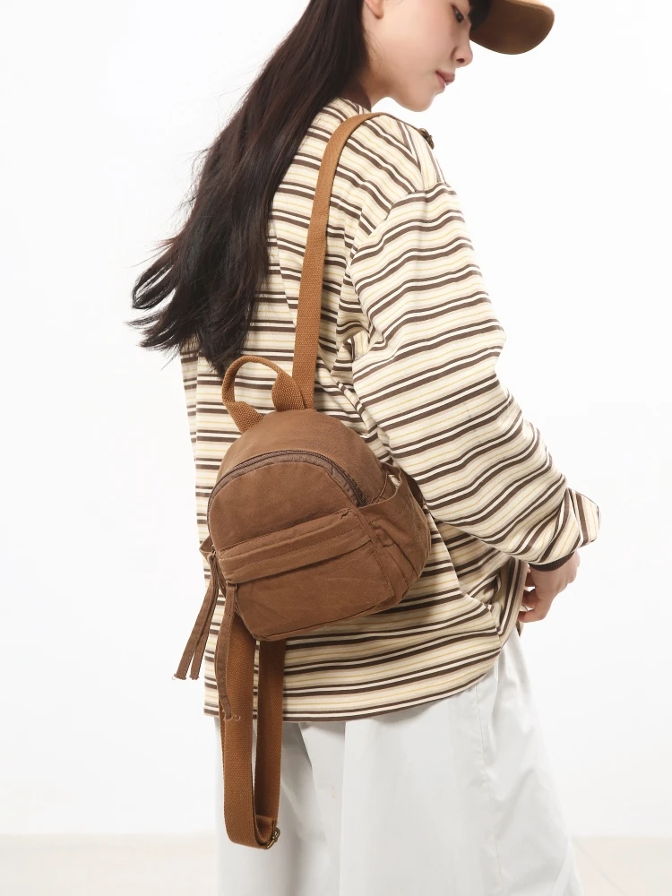 Trendy Simple Canvas Shoulder Bag for Women 2025 New Style Retro Shopping Backpack Single Strap Backpack Commuter Style Pure ...
