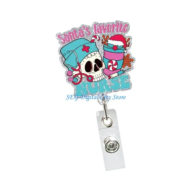 U75B Christmas Badge Holder with Belt Clip Retractable ABS Badge Holder with Metal Clip for Nurse Doctor Student Teacher