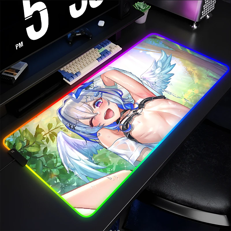 RGB Mouse Pad Gamer Keyboard Pad Amane Kanata Desk Mouse Mat LED PC Rubber Hololive Tapis Souris Gaming Notbook Kawaii Mousepad