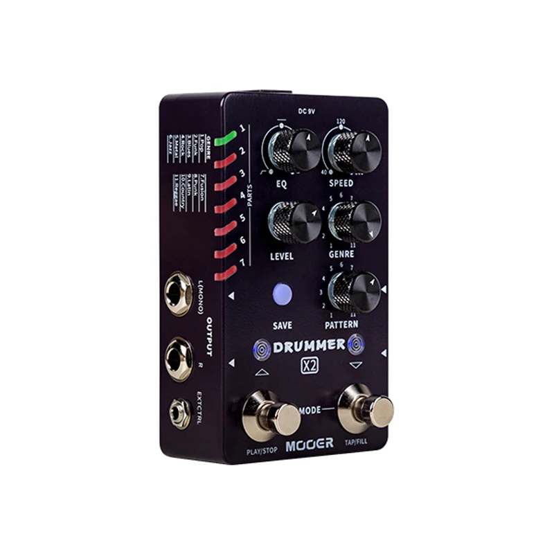 Mooer-Drummer X2 Guitar Pedal, Stereo Drum Machine Effect, Pedal with FILL Function, TAP, TEMPO EQ Knob